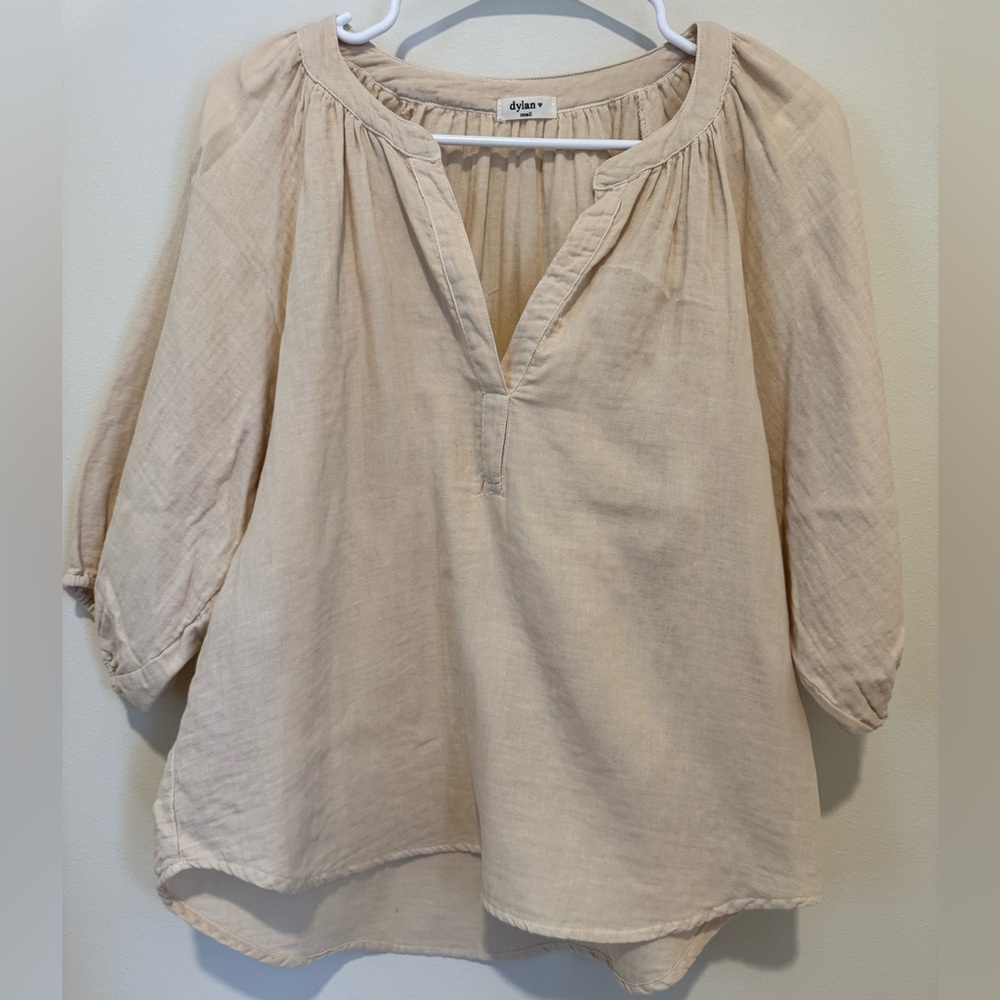 Dylan Cream Blouse with Gathered Neckline